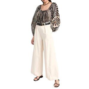 Free People Womens Elena Bohemian Black & Beige Floral Print  Blouse Medium
